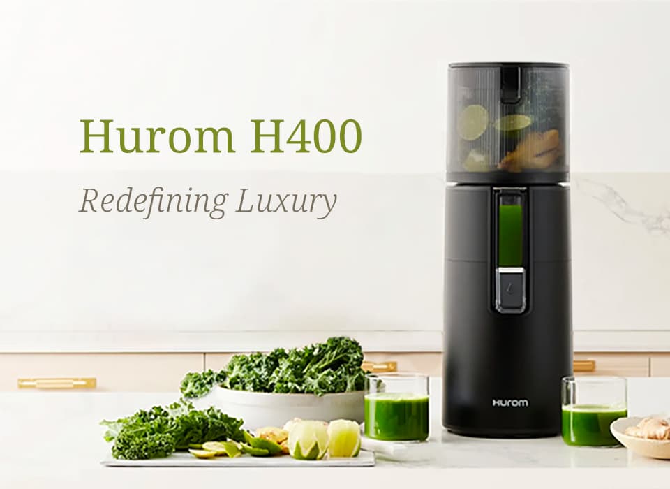 An image showing the H400 Cold Press Juicer with the caption "Redefining Luxury"